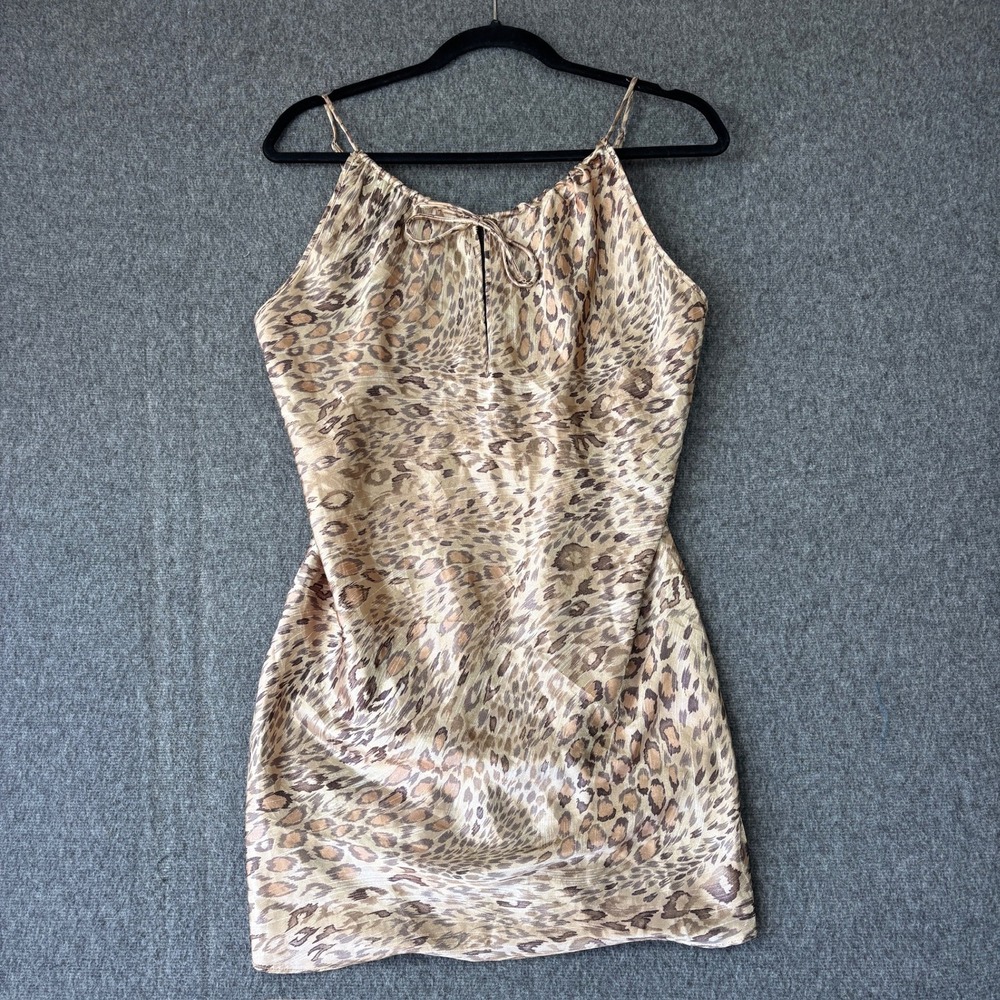 Y2K‎ Delicates Women Leopard Print Satin Slip Dress Mini Chemise Tan  Medium